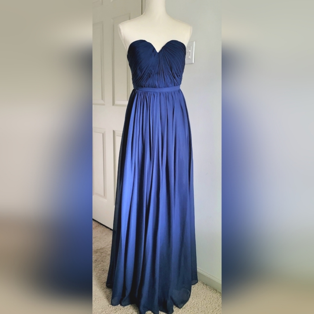 Weddington Blue Strapless Chiffon‎ Full Length Maxi Dress Gown Size 2 - Picture 2 of 14